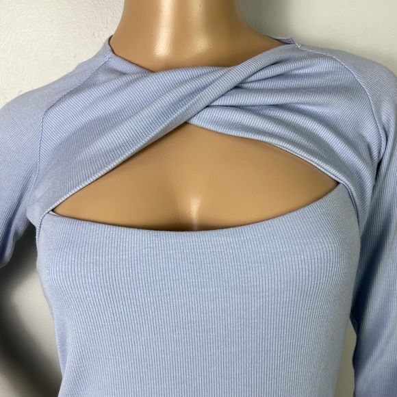 ALIX NYC BLUE RIBBED LONG SLEEVE BODYSUIT - Picture 4 of 9